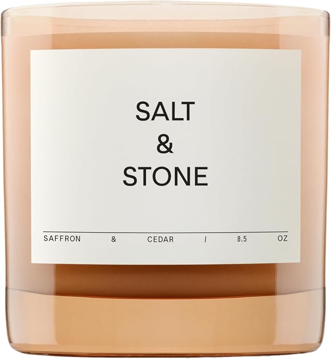 Salt & Stone Scented Candle for Women & Men | Coconut & Soy Blend Wax | Hand-Poured, Aromatic & Fragrant | 100% Cotton Wick | Long-Lasting 50 Hour Burn Time | Saffron & Cedar 8.5 oz