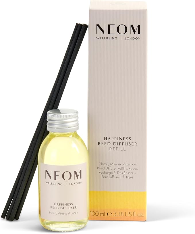 NEOM Happiness Reed Diffuser Refill, 100ml | Neroli, Mimosa & Lemon I Lasts 12 Weeks I Pure Essential Oils I 100% Natural