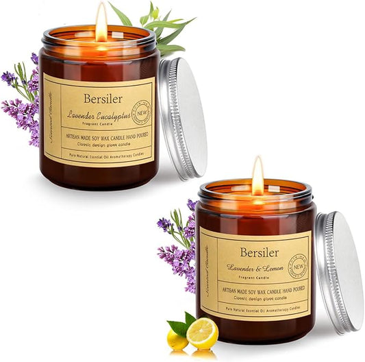 Lavender Eucalyptus Candle and Lavender Lemon Candle, Scented Candles Aromatherapy Candles, Stress Relief and Relax Candles Gift for Women