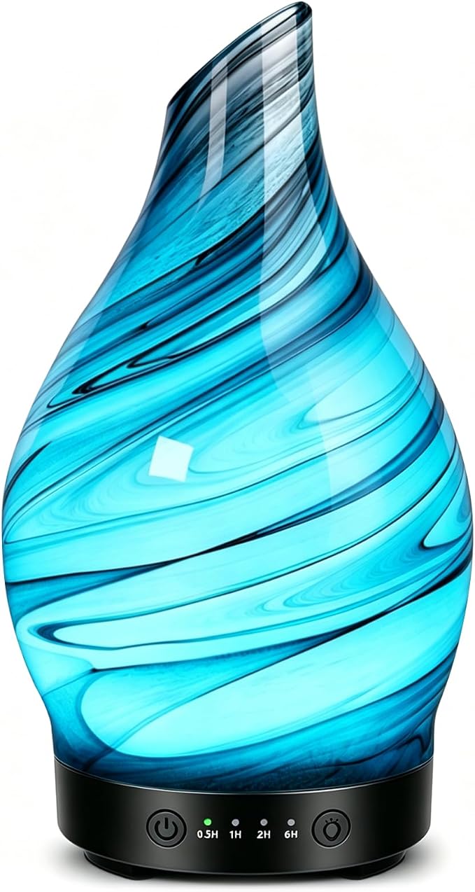 Essential Oil Diffuser 150ML, Glass Aromatherapy Diffuser with 4 Timer Settings & 7 Color Changing, Waterless Auto Shut-Off, Ultra Quiet Oil Diffuser, Mothers Day for Home, Office, Yoga, Spa