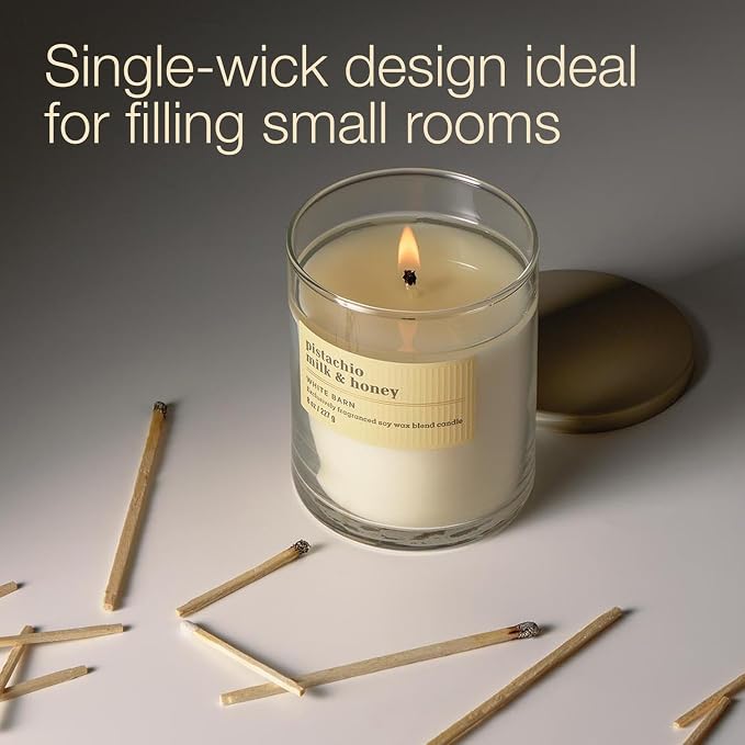 Bath & Body Works Single Wick Candle, Pistachio Milk & Honey Candle, Long-Lasting Burn Up to 45 Hours, Exclusively Fragranced Soy Wax Blend, 8 oz - 1 Pack