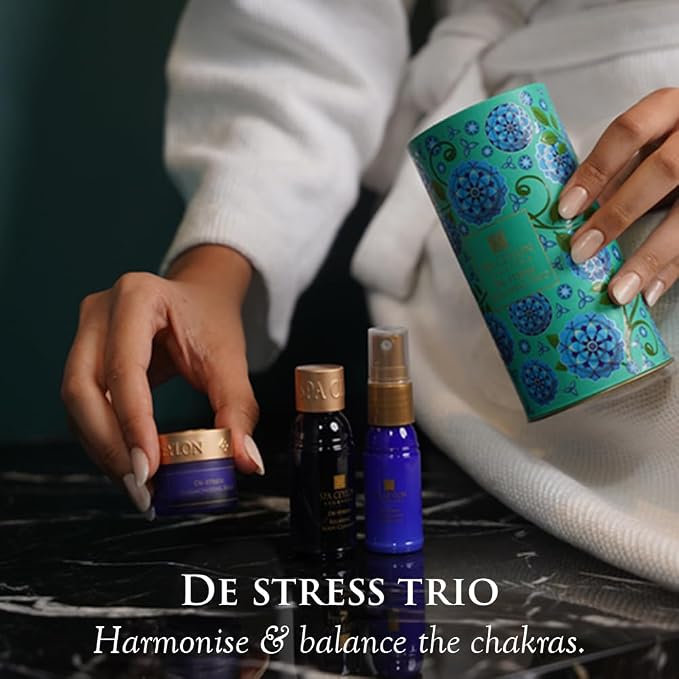SPA CEYLON De-Stress Wellness Trio Set, Holistic Spa Essentials for Calming, Natural Ingredients, Ayurvedic Bath Gift Set, Shower Gel, Body Mist, Balm (150 g, Frankincense)