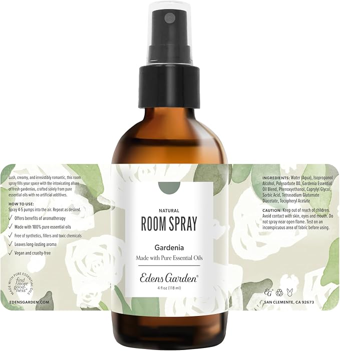 Edens Garden Gardenia Aromatherapy Room Spray – Natural Essential Oil Air Freshener for Home, Floral Refreshing & Calming Long-Lasting Scent, 4 fl oz (118 ml)