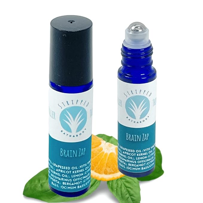 BRAIN ZAP Aromatherapy Roll On (12ml) for Energy, Focus, Mental Clarity, and Inspiration |Mood Lifting Citrus, Mint and Herbal Fragrance |Natural Study Aid | Birthday Gift | Wellness Stocking Stuffer
