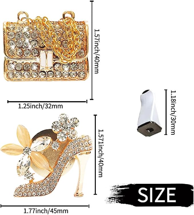 Car Decor Fresheners For Women Bling Car Accessories Air Outlet Decoration Bling For Women Aromatherapy Air Vent Clip Charm, air freshener High Heel Bag,Gold