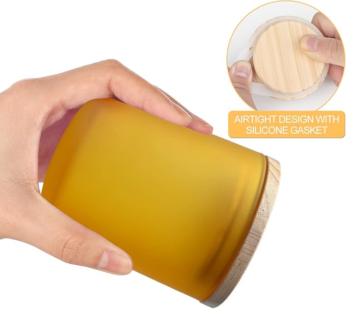 SHOWIN 8 OZ Thick Candle Jars for Making Candles 15 Pcs, Empty Jars with Wood Lids for Candle Making, Sample Container, Frosted Yellow