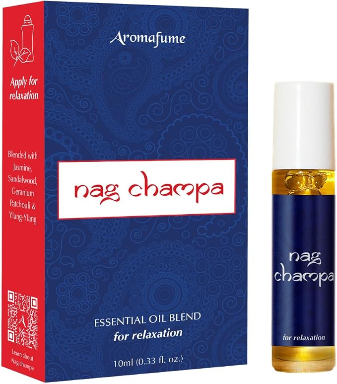 Nag Champa Essential Oil Roll-On Blend by Aromafume | 10ml | Made with Sandalwood, Jasmine, Ylang Ylang & Champa Flower extracts | Ideal for Meditation & Rituals