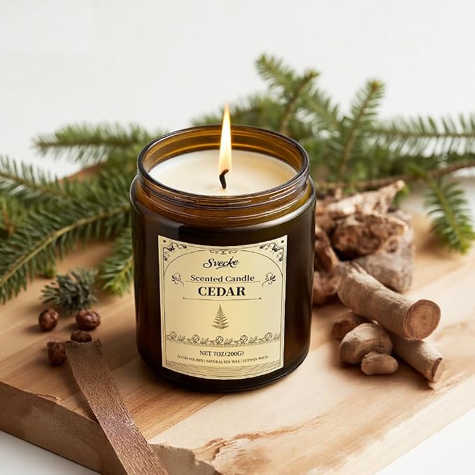 Cedar Scented Candles, 7oz Soy Wax Candle, Long Lasting Aromatherapy Jar Candle for Home, Scented Long Burning Candle Gift for Women and Men