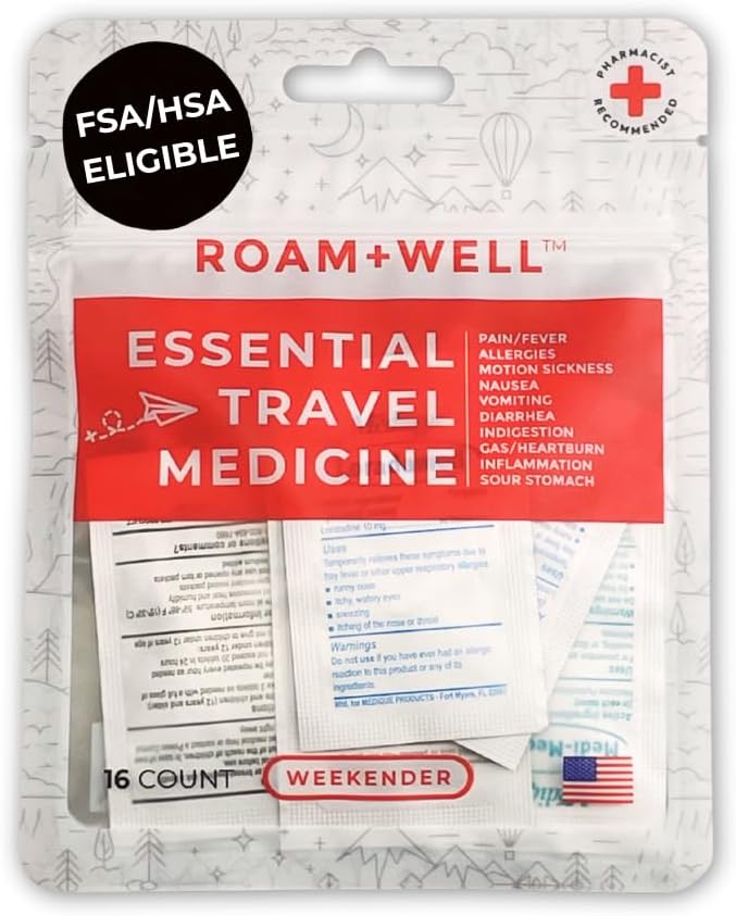 Essential Travel Medicine Kit, OTC Travel Medication, TSA Approved (Weekender | 16 Tablets)
