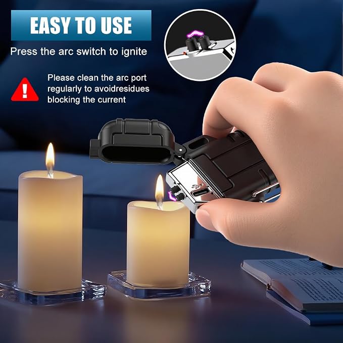LcFun Electric Lighter USB C Rechargeable Plasma Lighter Windproof Flameless Arc Lighters, Waterproof Matches for Camping Hiking Hunting, Survival Tactical Gear Gifts for Men Fathers Husband