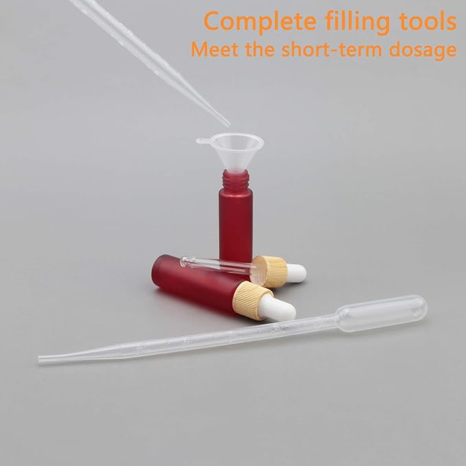 Ellbest 10ml Small Essential Oil Dropper Glass Bottle 10pcs Dropper Bottles with Eye Dropper, Travel Size Refillable Container for Perfume Liquid Sample (Matte Red)