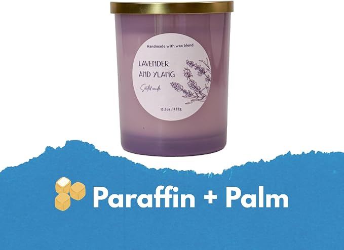 CW Studio Lavender & Ylang 15.5oz Scented Candle – Hand-Poured Soy Wax Blend in Color Glass Jar with Lid, Long-Lasting Aroma for Relaxation, Self-Care, Home Decor.