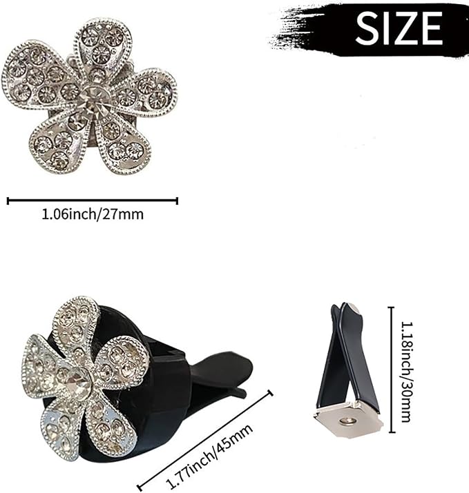 Daisy Air Vent Clips, 3 Pcs Cute Flower Crystal Rhinestone Car Air Conditioning Outlet Clip Vehicle Air Freshener Clip Charm Car Inter Decor Accessories for Women (Silver, 1.6inch)