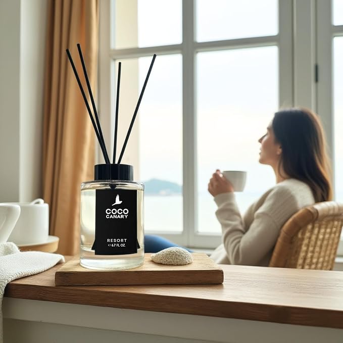 Coco Canary 6.7 oz Reed Diffusers for Home, Resort, Long-Lasting Floral Scent, Green Tea & Jasmine, Coastal Floral Breeze