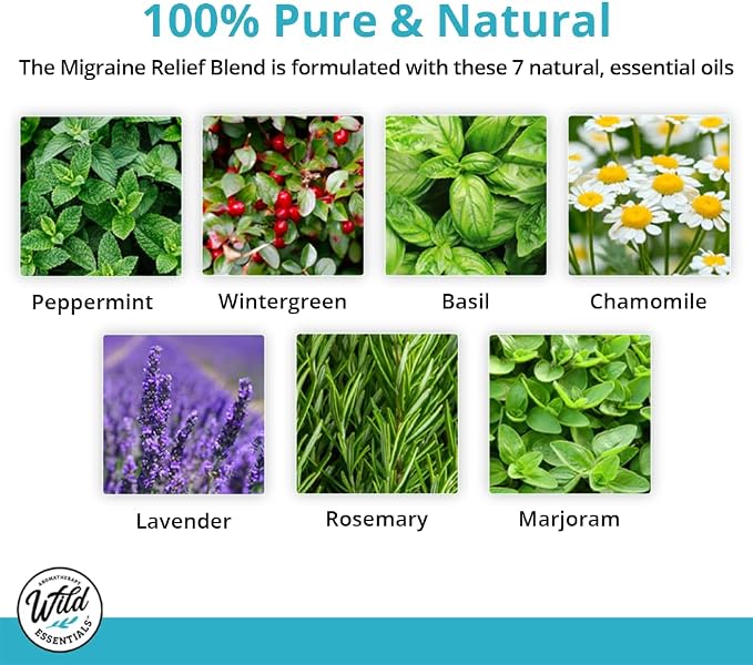 Wild Essentials Migraine Relief 100% Pure Essential Oil Synergy Blend 2 Pack 10ml, Formula for migraine Headaches, Pain, Congestion, stuffy Nose, Cold, Made in The USA