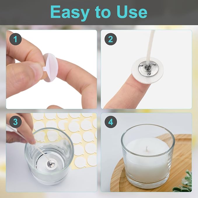 1200PCS Candle Wicks for Candle Making, Candle Wick Stickers, Heat Resistance Double-Sided Stickers with The Little ”Tail “, Stickers for Candle Making