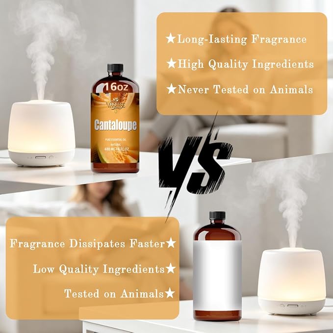 Cantaloupe Essential Oil, Cantaloupe Oil 16 Fl Oz 480ml for Diffuser Yoga Soap & Candle Making – with 0.33 Oz Roller Ball & Funnel YHSESSE Essential Oils