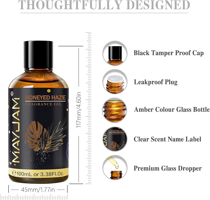 Honeyed Haze Fragrance Oil Essential Oil, MAYJAM 3.38FL.OZ Honeyed Haze Oil for Diffusers for Home, Long Lasting Scented Oils for Soap Candle Making - 100ML