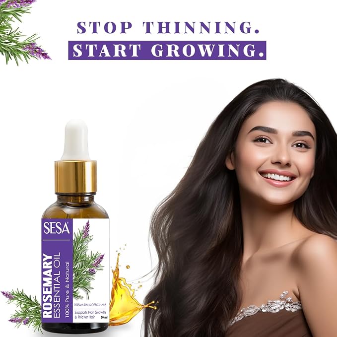 sesa Rosemary Essential Oil For Hair Growth Nourishes Skin Hair Fall Control | 100% Pure & Natural Rosemary Oil, 30 ml | Men and Women