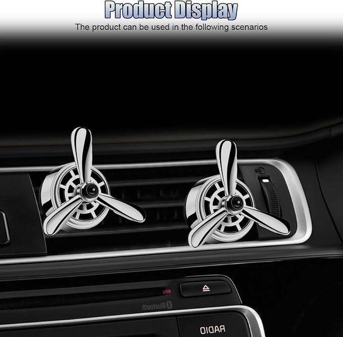 Car Air Condition Outlet Clip, Stylish Propeller Dashboard Air Vent Trim Clips, Air-Driven Diffuser, Creative Automotive Interior Decoration Accessories for Women Men (Silver, 2PCS)