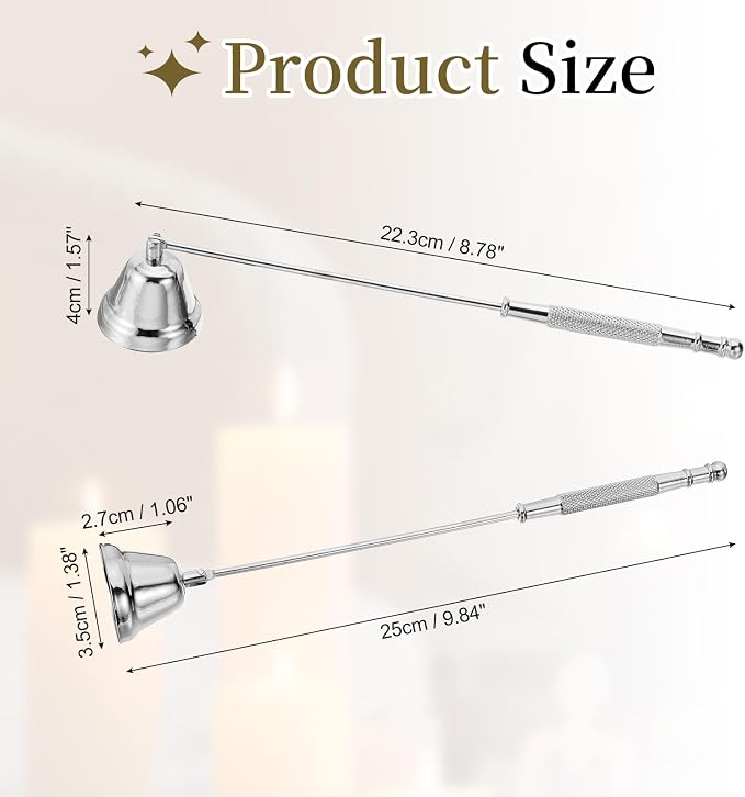uxcell Candle Snuffer, Candle Extinguish with Long Handle, Wick Flame Snuffer Extinguish Accessory Bell-Shaped for Putting Out Flame Home Decor Gifts, Silver