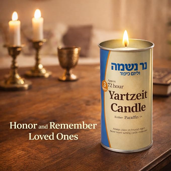 3 Day Yahrzeit Memorial Candles – 72 Hour Kosher Jewish Memorial Candle in Metal Tin, Paraffin Wax, Ideal for Yizkor, Yom Kippur & Passover Yahrtzeit (2 Pack)