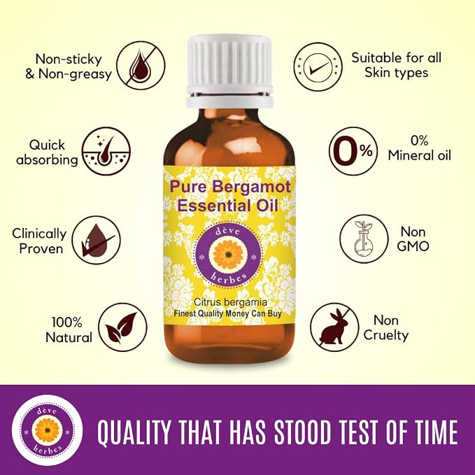 dève herbes Bergamot Mint Essential Oil (Mentha citrata) Pure | Non-Sticky | Non-Greasy | Lightweight | Men & Women | All Skin Types | Steam Distilled 15ml (0.5 oz)