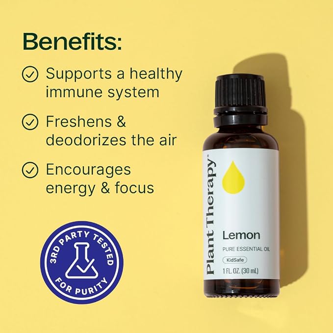 Plant Therapy Lemon Essential Oil for Diffuser 30 mL (1 oz) 100% Pure, Undiluted, Natural Aromatherapy, Lemon Oil for Skin & Cleaning, Therapeutic Grade