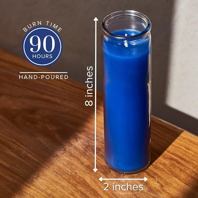 Simply Soson 2x8 inch Blue Devotional Candles in Glass Jar - 1 Piece - 90 Hours – Prayer Candle - Tall Pillar Candles for Religious, Memorials, Party Decor