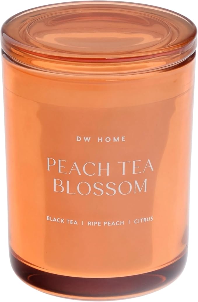 DW Home Peach Tea Blossom Scented Candles, 15 oz Double Wick Large Jar, Up to 56 Hour Burn Time, Strong Long Lasting Sweet Fruity Tea Fragrance, Gifts for Women & Men