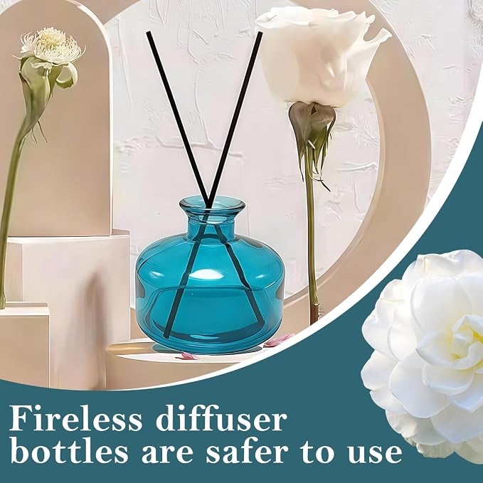 1 Pack Blue Glass Reed Diffuser Bottle, 200ml Rounded Belly Aromatherapy Diffuser Jar, Empty Essential Oil Fragrance Bottle for DIY Replacement Reed Sticks Home Office Decor