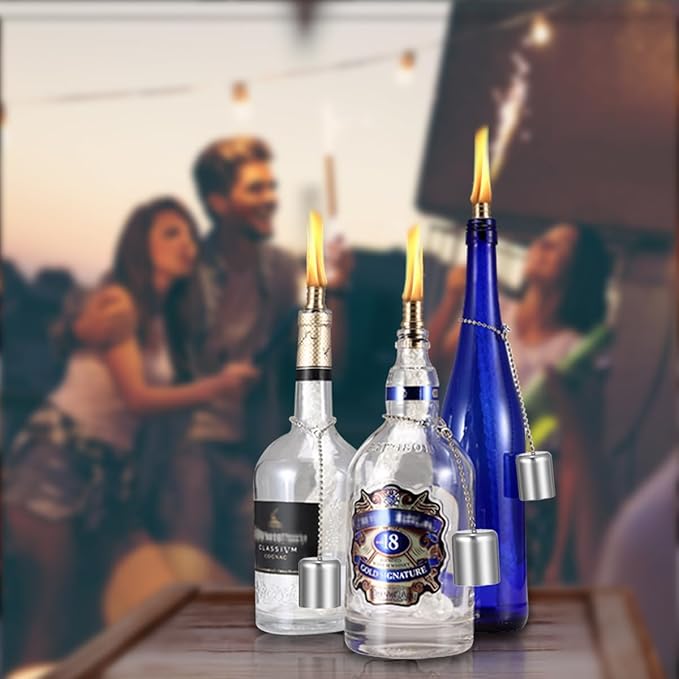 LANMU Wine Bottle Torch Wicks, Outdoor Patio Backyard Torches Lights, Oil Lamps Replacement Wick Hardware Kit, DIY Homemade Torch Decor (3 Pack)