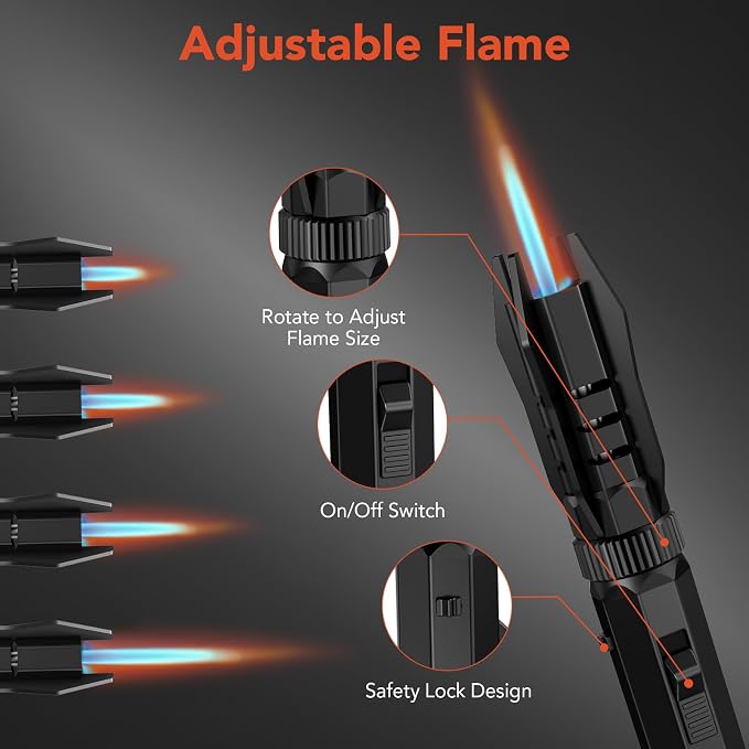WCX HB300 Torch Lighter, Adjustable Jet Flame Lightsaber Lighter, Windproof Butane Refillable, for Candle/Grill/Cooking/BBQ, Black (Butane Not Included)