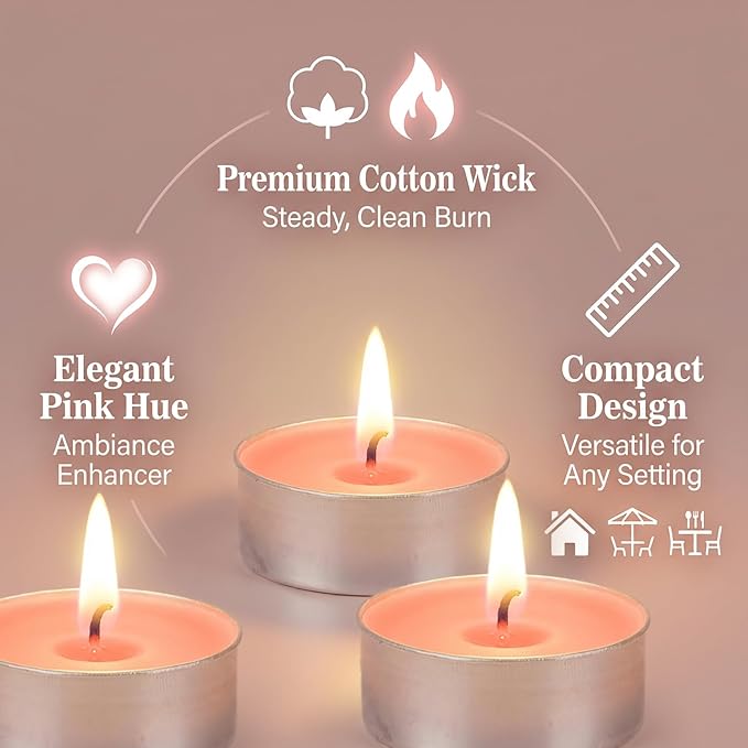 Pink Tea Lights Candles Set - MAQIHAN Mini Tealight Candles Votive Soy Candle with Cotton Wick for Home Decoration, Wedding, Emergencies, Shabbat, 25pcs