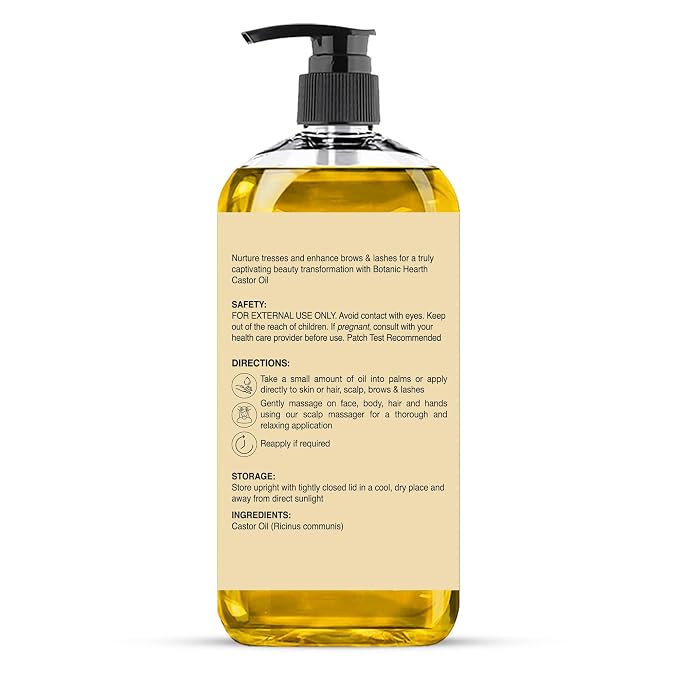 Botanic Hearth Castor Oil 8 Fl Oz| 100% Pure & Natural, Cold Pressed |For Hair, Eyelashes & Eyebrows | Hexane Free, Fast Absorbing | with Massage Roller Ball