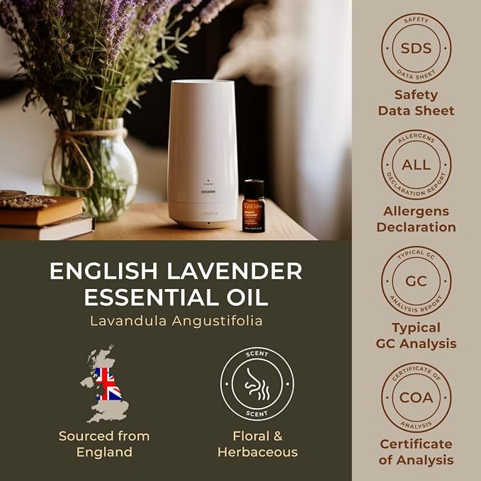 100% Pure English Lavender Essential Oil - 0.34 Fl Oz - English Lavender Oil for Hair, Skin, Diffuser, Aromatherapy & DIY Candle Making Scent