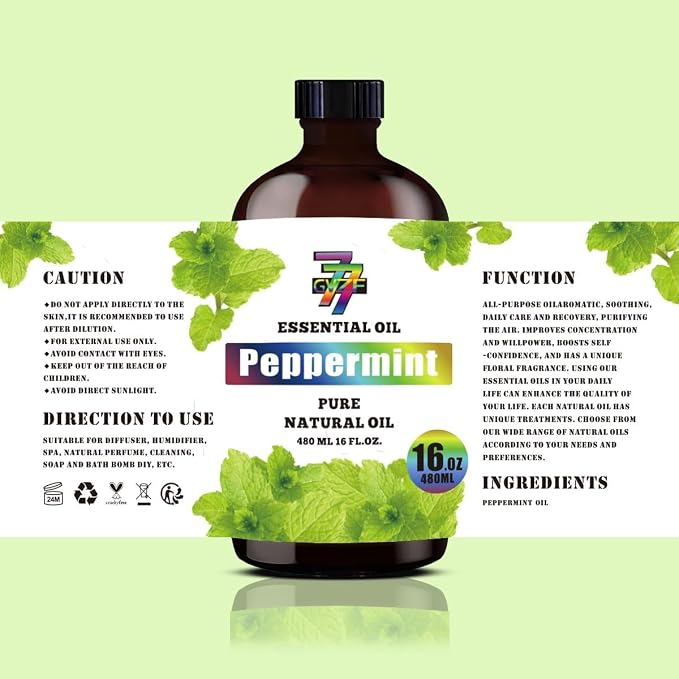 Peppermint Essential Oil, Peppermint Oils, for Diffuser, Humidifier, DIY Candles, Soap, Cleaning, Office, Yoga, Massage, Gift, Essential Oil, GV77ZF Peppermint Fragrance Oil - 16 fl oz (480 ml)