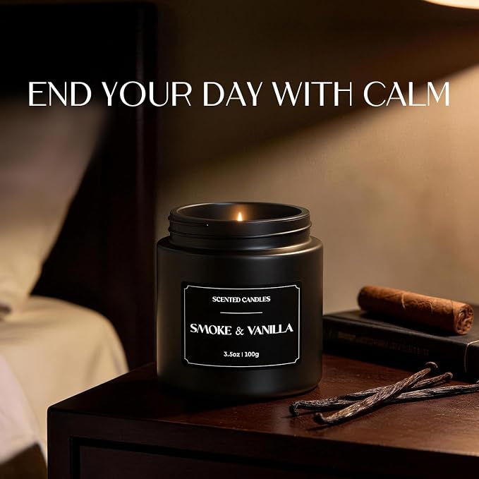 NORVENCE Scented Candles for Men, Scented Candles Gift Set, Stress Relief Candles for Home, Premium Soy Candle Set, Candles for Men and Women (Black, 7 oz)