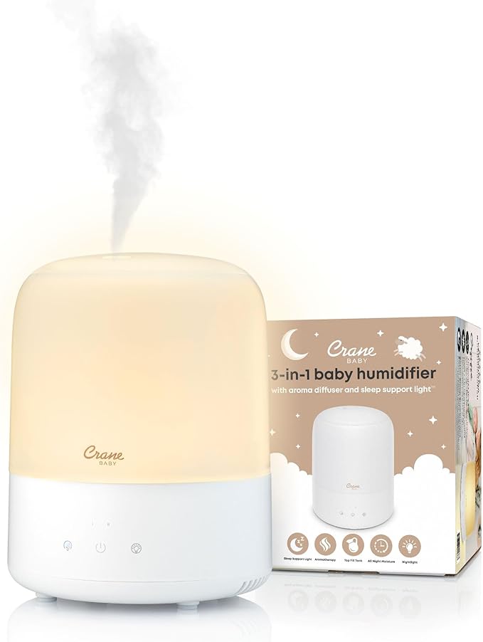 Crane Baby 3-In-1 Baby Humidifier Aroma Diffuser with Adjustable Nightlight, Auto-Shutoff, Humidifier for Baby Nursery, Baby Diffuser for Nursery
