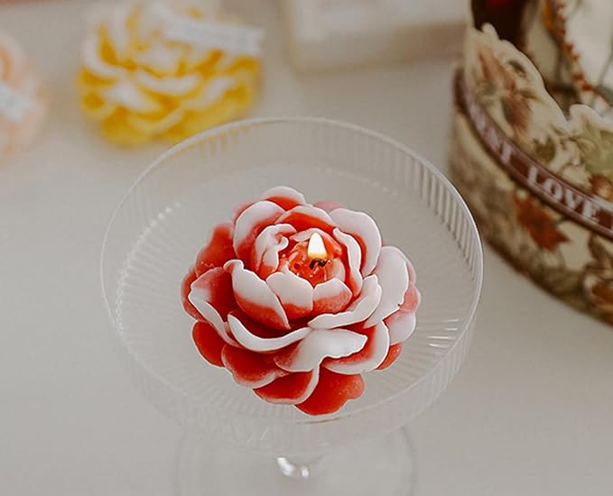 Jasmine Flower Shape Scented Candle,50G Multicolour Romantic Soy Wax Aesthetic Decorative Healing Candle for Valentine's Day Wedding Birthday,Prefect Gift for Meditation Stress Relief Mood (Red)