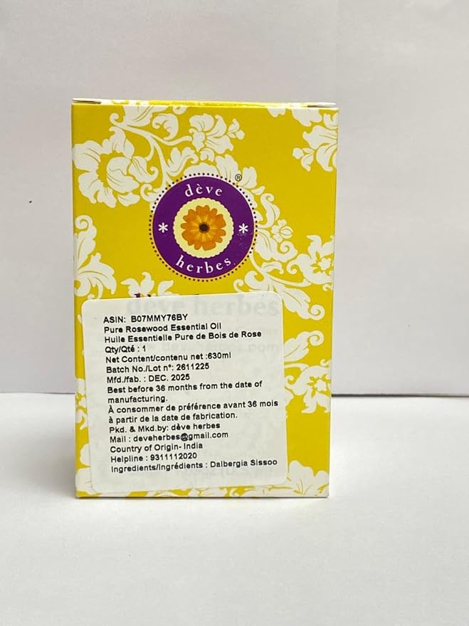 Deve Herbes Pure Rosewood Essential Oil (Dalbergia Sissoo) Steam Distilled 630ml (21 oz)