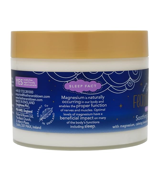 Feather & Down 300ml Magnesium Soothing Sleep Butter, Enriched with Magnesium, Calming Lavender & Chamomile Essential Oils to aid Sleep, Vegan & Cruelty Free