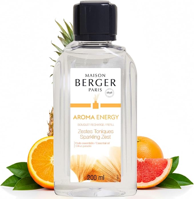 MAISON BERGER Reed Diffuser Refill, 200 ml, Aroma Energy | Fragrance Refill for Reed and Ceramic Diffusers, Passive Diffusion, ~6 Weeks, No Flame or Electricity, Made in France