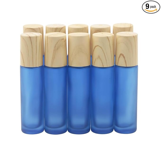 Kesell 10Pcs 10ml Glass Roll On Bottles Portable Essential Oil Roller Bottle with Plastic Lid Refillable Small Perfume Vials with Stainless Steel Roller Ball Refillable Travel Size Bottles for DIY