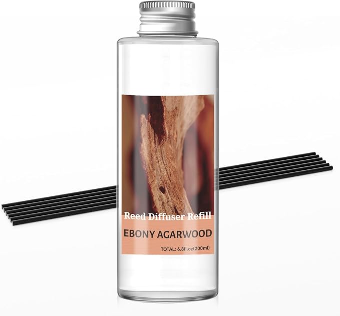 SCENTORINI Reed Diffuser Oil Refill, Ebony Agarwood Essential Oil 6.76 Fl Oz, Natural Long Lasting Summer Home Fragrance Oil for Bedroom Bathroom Office Spa Decor