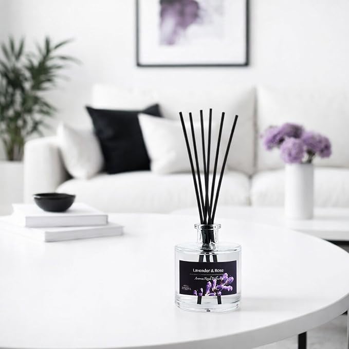 Reed Diffuser Set, Lavender & Rose 3.52 oz (100ml) Scented Diffuser with Sticks Home Fragrance Reed Diffuser for Bathroom Shelf Decor, Ideal Gift for Woman