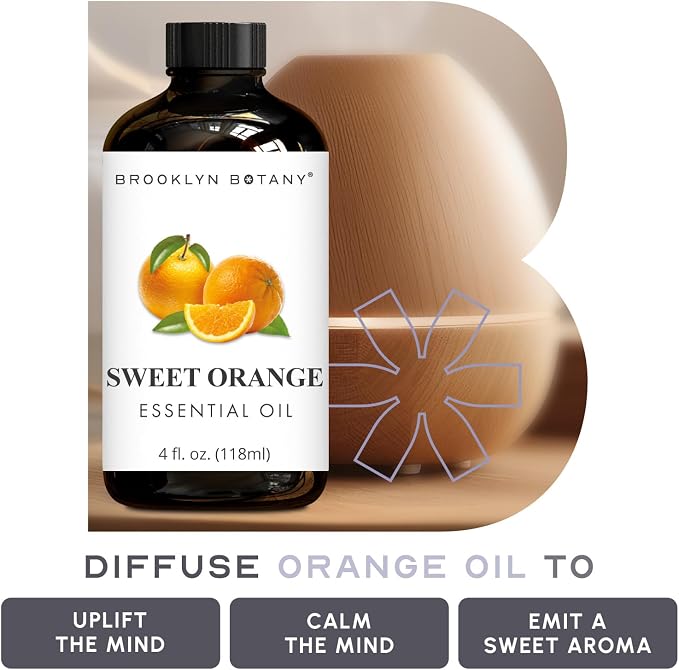 Brooklyn Botany Sweet Orange & Tea Tree Essential Oils – 4 Fl Oz (Pack of 2) – 100% Pure & Natural – Fresh & Cleansing Aromatherapy Blend