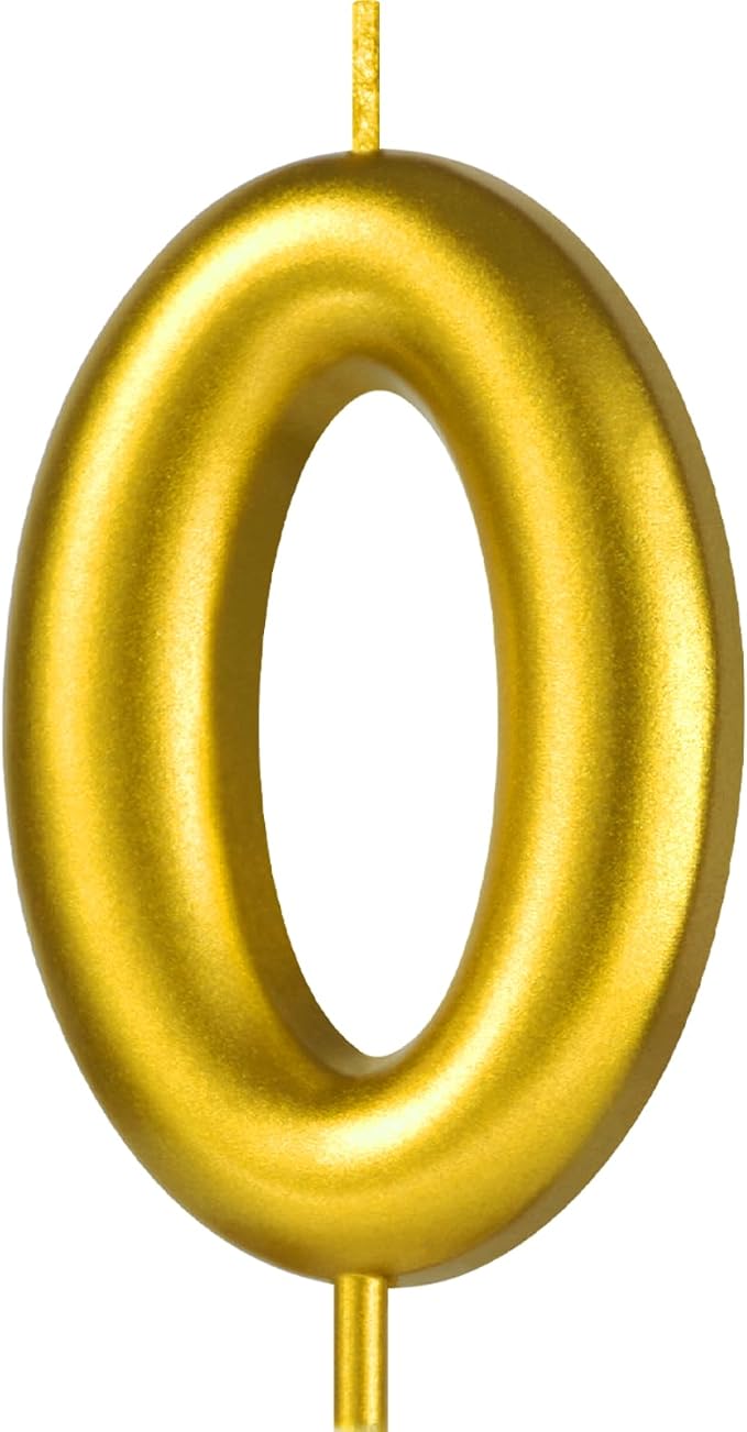 2.76“ Gold 0 Candle 1st Birthday Party Decorations, 10 20 30 40 50 60 70 80 90 Birthday Candle Gold Number Candles for Golden Birthday Cake Decoration for Men Women, Number 0 Candle