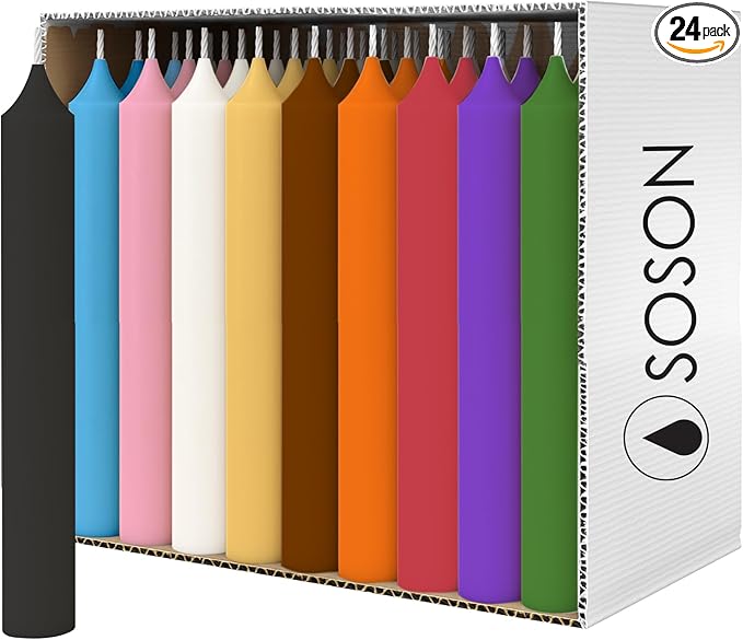 Simply Soson 5 inch Ritual Taper Candles Bulk, Mini Taper Candles - 24 Assorted Chime Spell Candles - Small Taper Candle Stick, Use as Witchcraft Supplies, Altar Candle, Unscented Prayer Candle