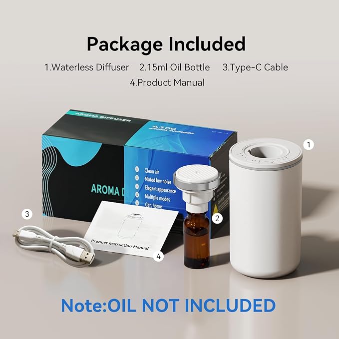 Home Scent Diffuser,Smart Waterless Oil Diffuser,15ml Portable Fragrance Machine with 3 Mist Modes & Timers,Dual Color LED Light,Compact Battery Operated Diffuser for Bedroom,Bathroom,Desk,White